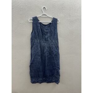 Lungo Larno Womens Dress Size Medium Sleeveless Chambray Linen Floral Detail